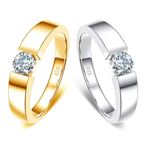 Real 0.5-1 Carat Round Cut Moissanite Ring Men Solid Sterling Silver 925 Certified Wedding Rings Couple Luxury Jewelry Trend New