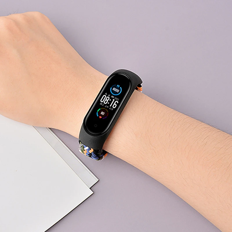Gelang tali untuk Mi Band 6 7 5 4, gelang tali nilon kepang multiwarna olahraga tunggal gelang Loop untuk Mi band 6 7