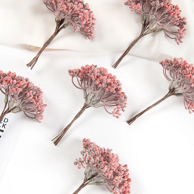 6 stücke Künstliche Pflanzen Kunststoff Brosche Sammelalbum Hochzeit Dekorative Blumen Kränze Diy Geschenke Box Weihnachten Dekorationen für Haus – Detail 6