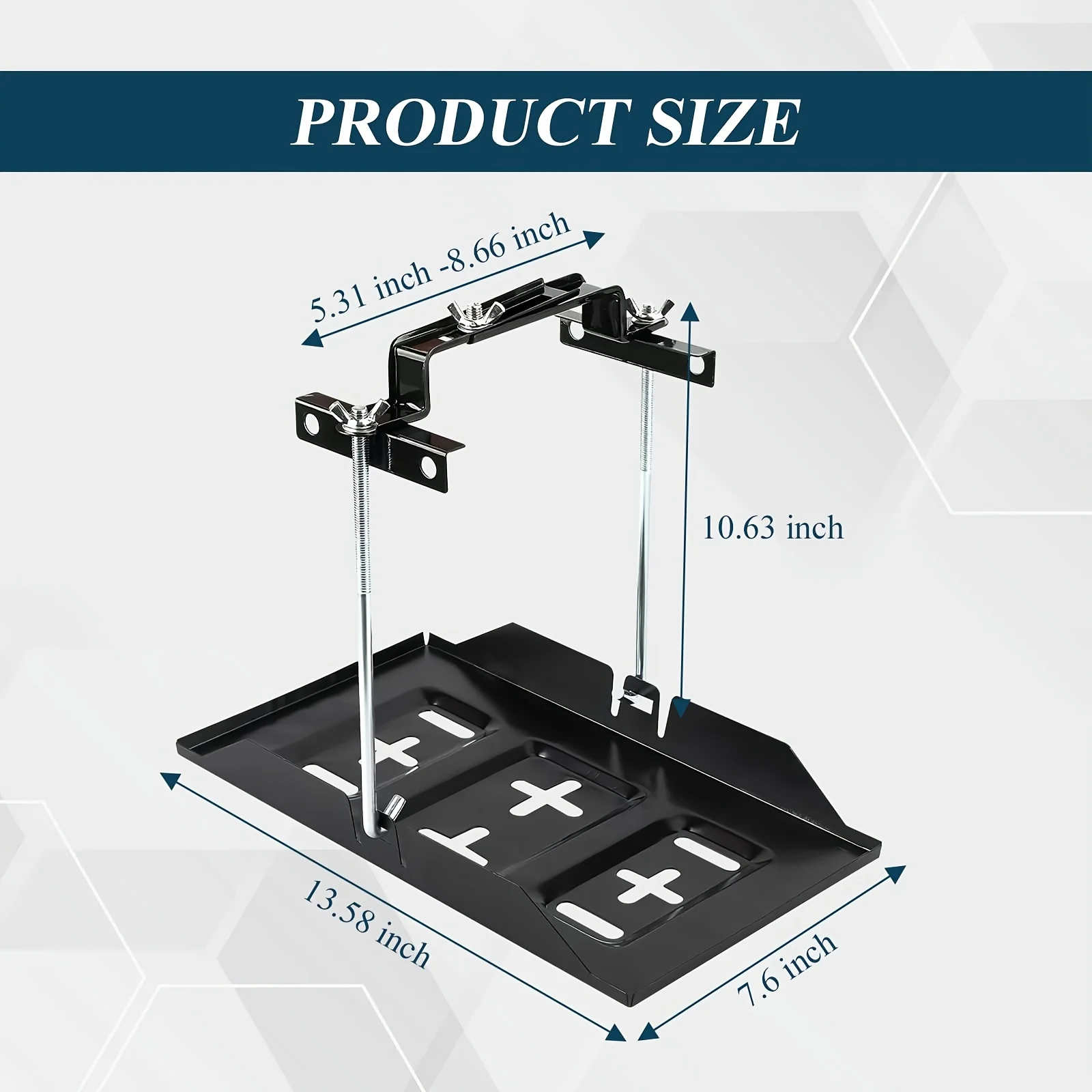 Universal Car Battery Hold down Clamp Kit Heavy Duty Adjustable Metal Bracket with Wing Nuts Battery Stabilizer Auto Hardware