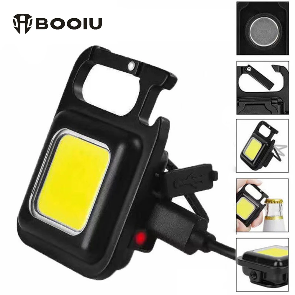 BOOIU Mini LED Flashlight Keychain Multifunctional Aluminium Alloy Portable COB Lamps USB Charging Outdoor Camping Work Lights