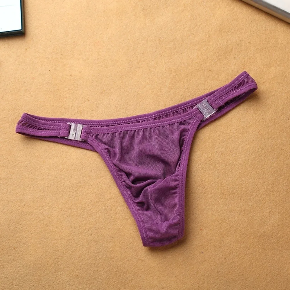 Transparent T-back Male Bikini Thong Briefs Breathable Lingerie Men Underwear Low Waist Patchwork Triangle Panties Sports