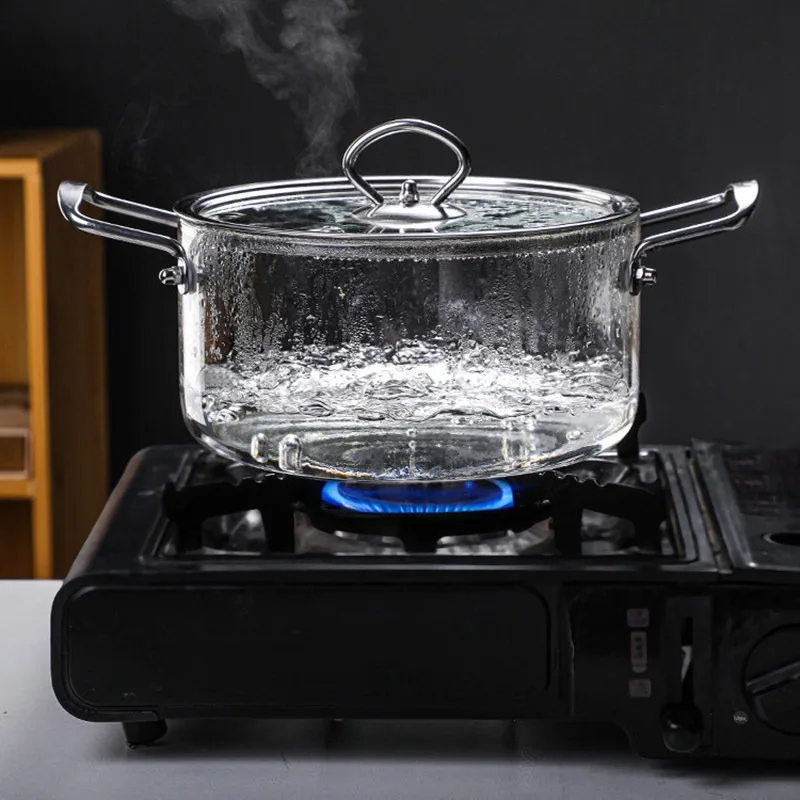 High Borosilicate Glass Saucepan  Heat-Resistant Large Capacity Soup Pot with Double Ears for Gas Stove