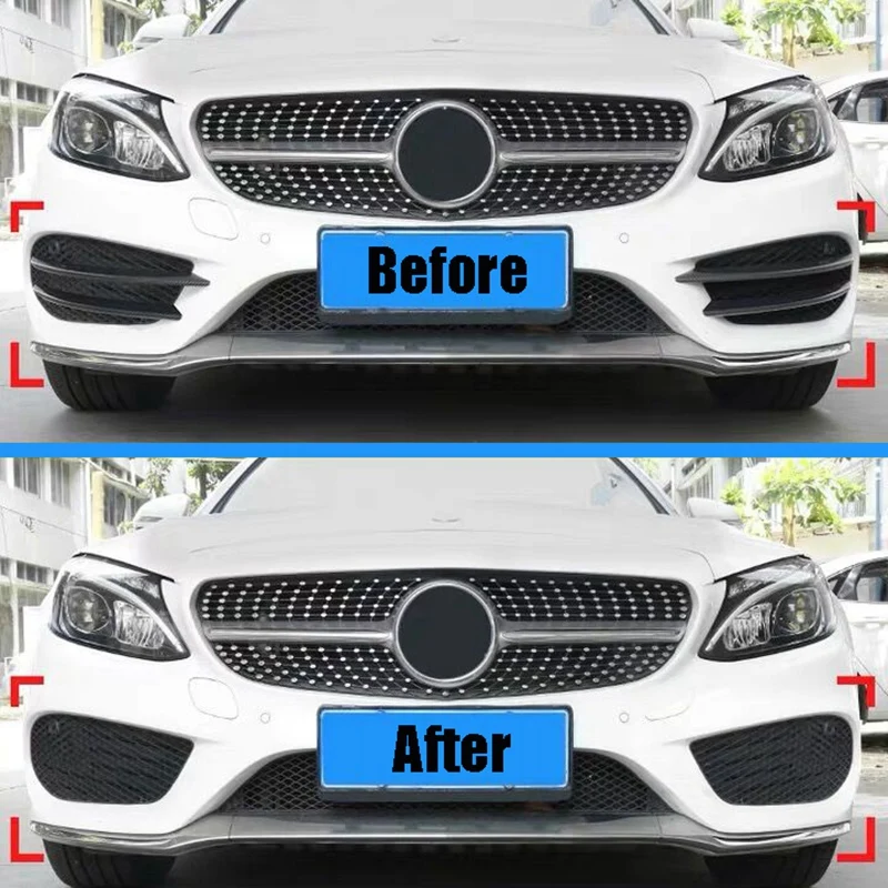 Black Front Bumper Lip Splitter Spoiler Fog Lights Trim Sticker for Mercedes Benz C Class W205 C180 C200L/C180L