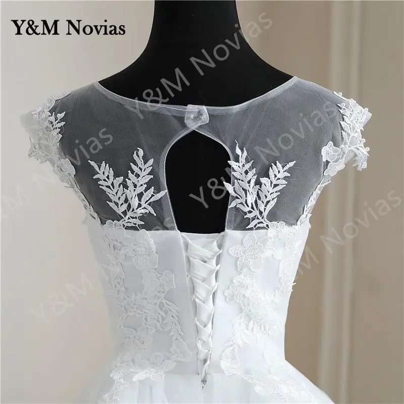 Vestidos De Novia De encaje con apliques De perlas, Vestidos De Novia sin mangas, Vestidos De Novia blancos con cuello redondo, vestido De Novia De princesa De talla grande, Primavera, nuevo