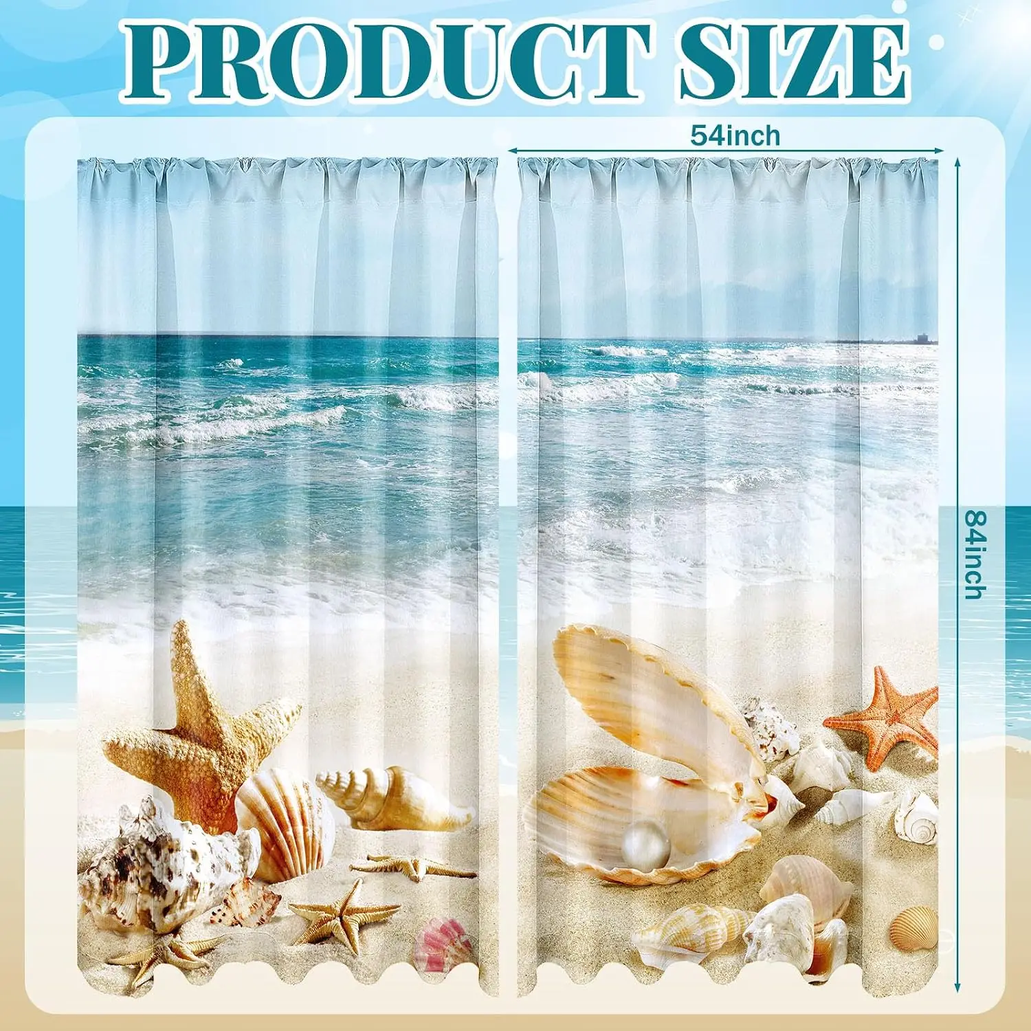 Tropical Beach Seascape Curtains Ocean Waves Coastal Nautical Window Drapes Waterproof Beach Scene Curtain Panels for Bedroom Li