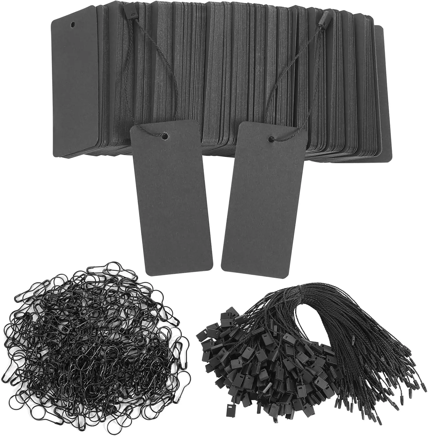 

300 Black Price Tags with Strings and Safety Pins for Clothing Crafts Displays