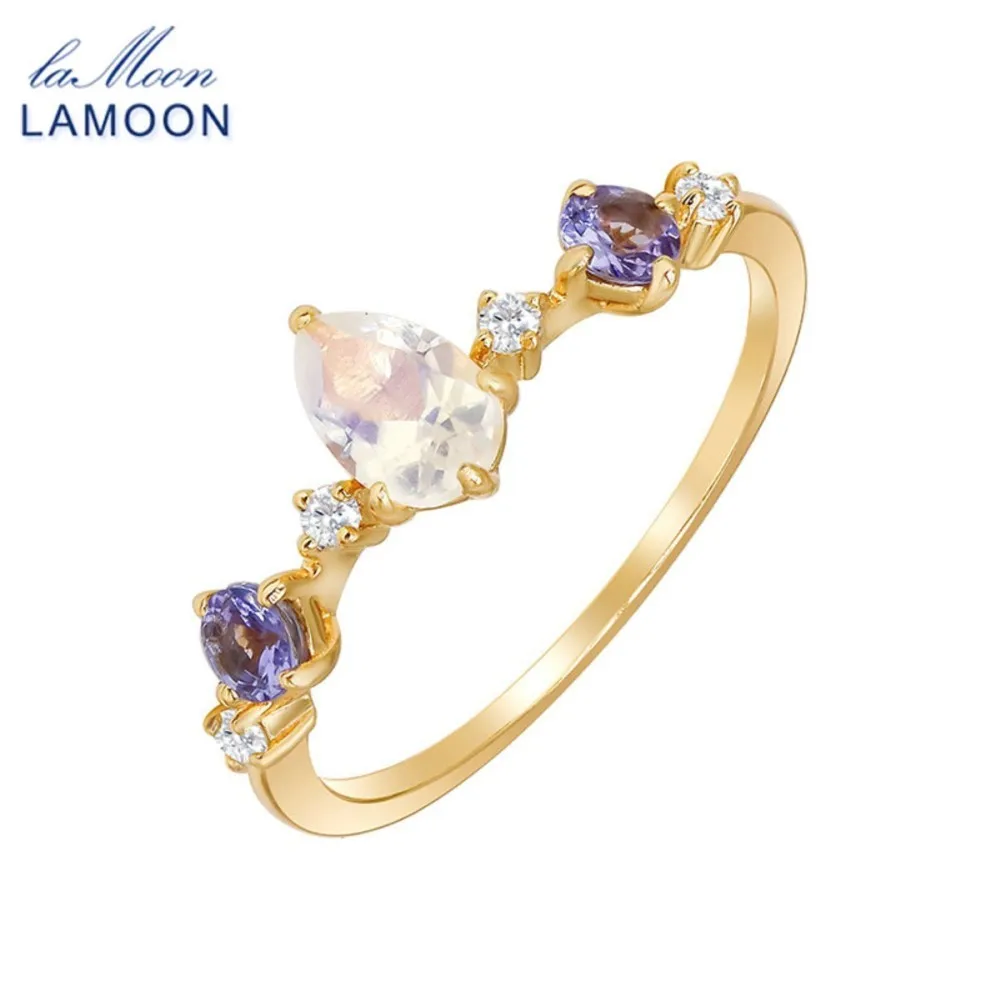 LAMOON Vintage Natural Moonstone Tanzanite Gemstone Ring For Women Luxury Elegant 925 Sterling Silver Gold Vermeil Fine Jewelry