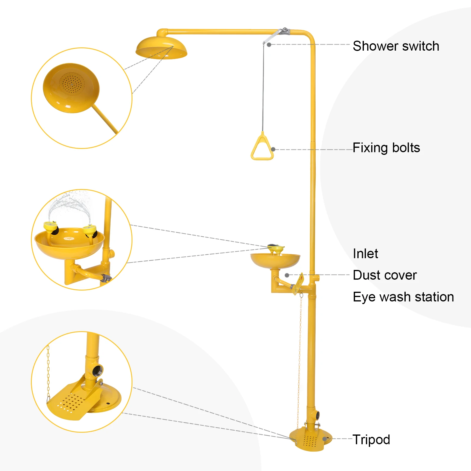304 Stainless Steel Shower Set and Eye Wash with Shower Safety Shower and Eye Washer with ABS Coating First Aid Eyewash Station
