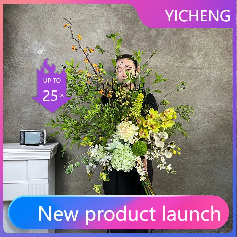 LYY  Retro Style Floor-standing Artificial Decoration High-end Bionic Flower Living Room Ornament Large Silk Flower