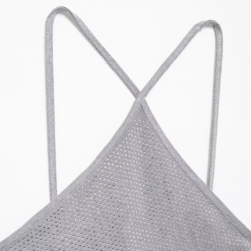 Willshela Women Fashion Grey Backless Lace Up Tops Vintage Thin Straps Halter Neck Female Chic Lady Crop Top