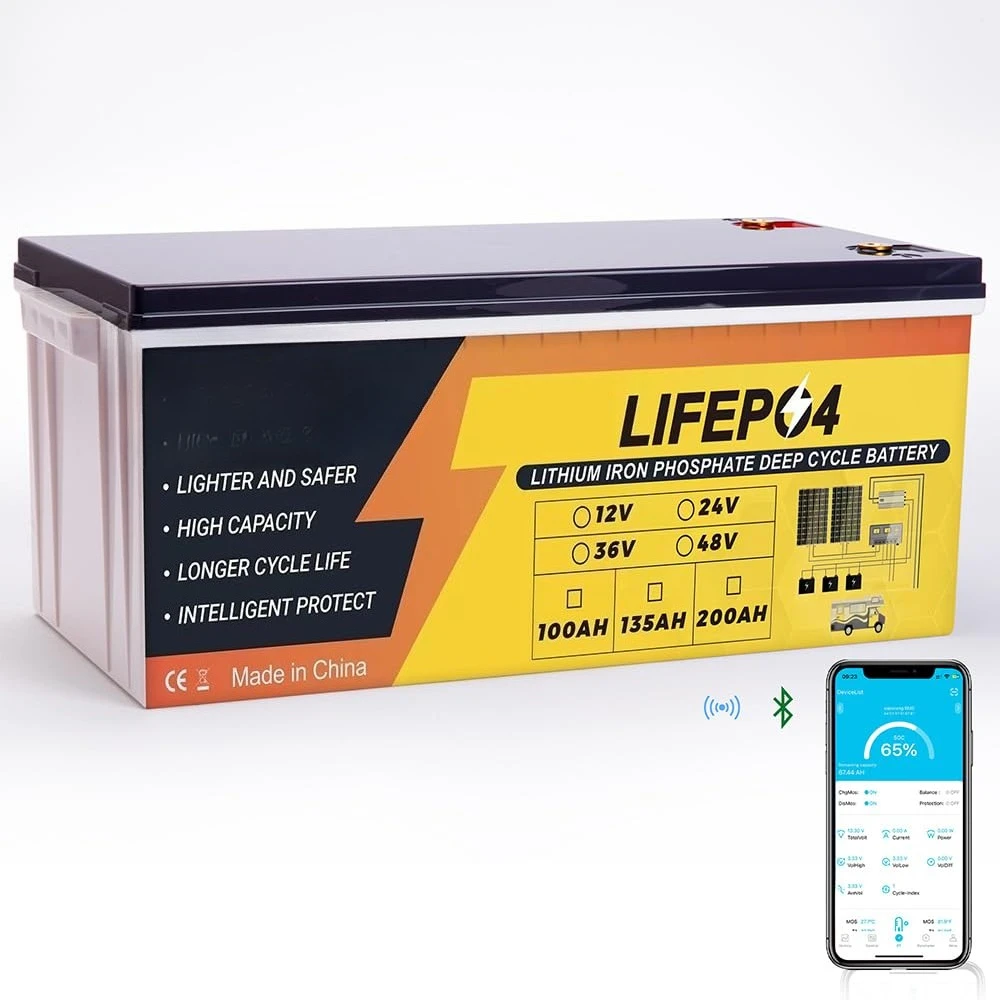 

Литиевая батарея LiFePO4 12В 200Ач с максимальной энергией 2560Втч. Мощность нагрузки 2560 Вт, встроенный BMS 200 А и Bluetooth, 10 лет гарантии, индивидуальная настройка