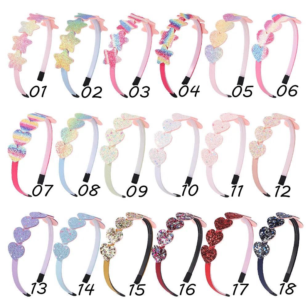 2024 Fashion Girls Glitter Hair Bands Cute Colors Hair Hoop Hairbands Lovely Bow Stars Headbands For Kids Gifts Hair Accessories