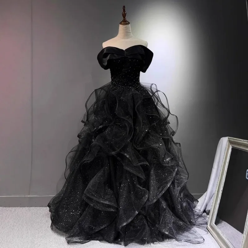 

Черное вечернее платье на одно плечо для женщин, новинка 2023 года, стильное элитное нишевое платье для студенческого дня, банкета, элегантное платье для взрослых