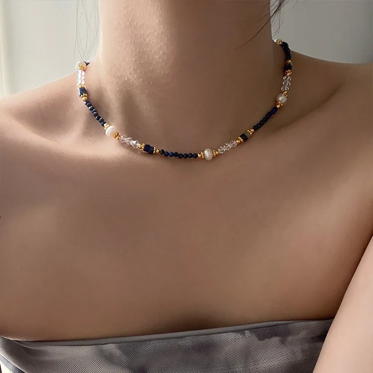 New Design 100% Natural Freshwater Pearl & Lazurite Stone 14K Gold Filled Female Jewelry Set For Women Necklace Bracelet Gifts view 3