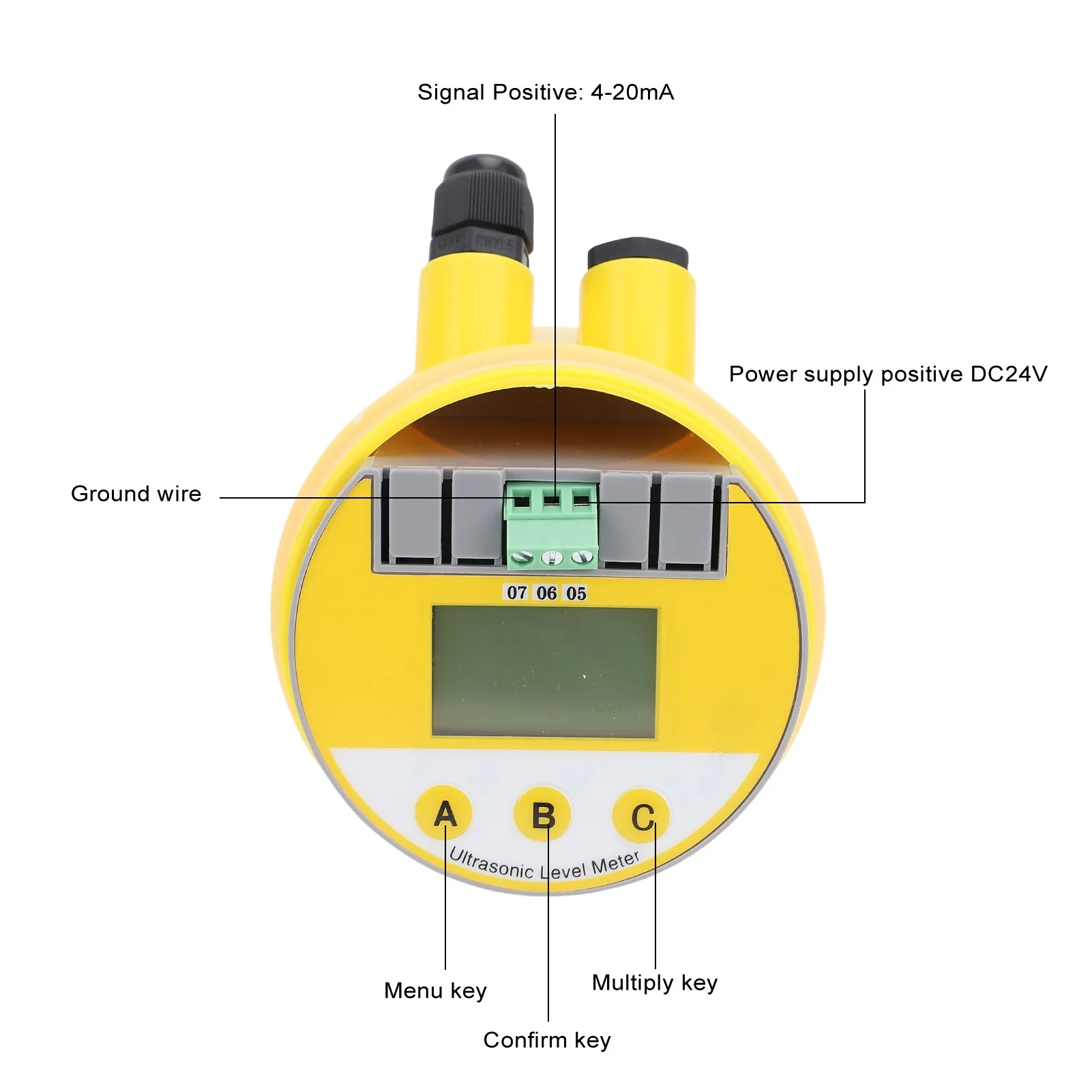 Smart Ultrasonic Level Meter 0-10M DC24V 4-20mA Analog Output Water Level Sensor LCD Display IP65 Waterproof Liquid Indicator