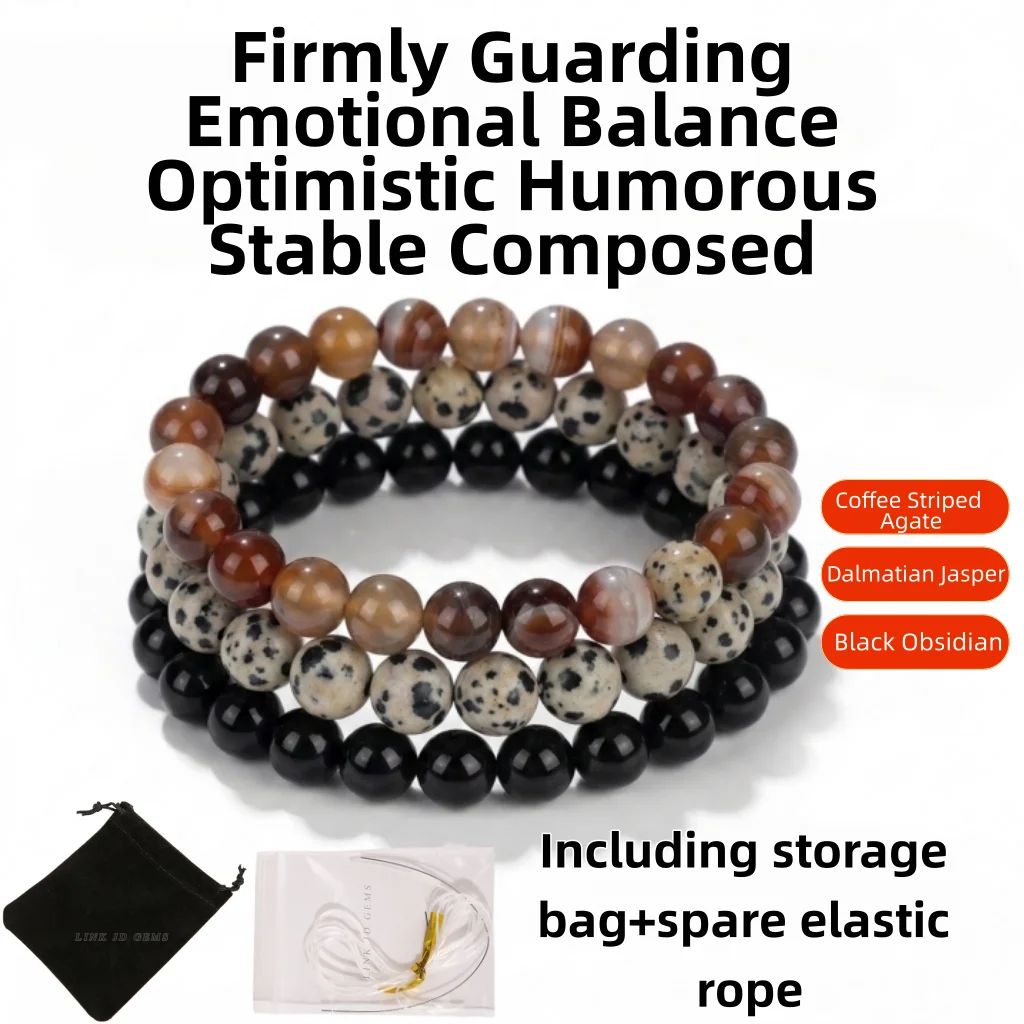 3Pcs Handcrafted Natural Stone Beaded Bracelet Set Unisex Stacking Stretch Strand Grounding Serenity Gemstone Jewelry Gift Box