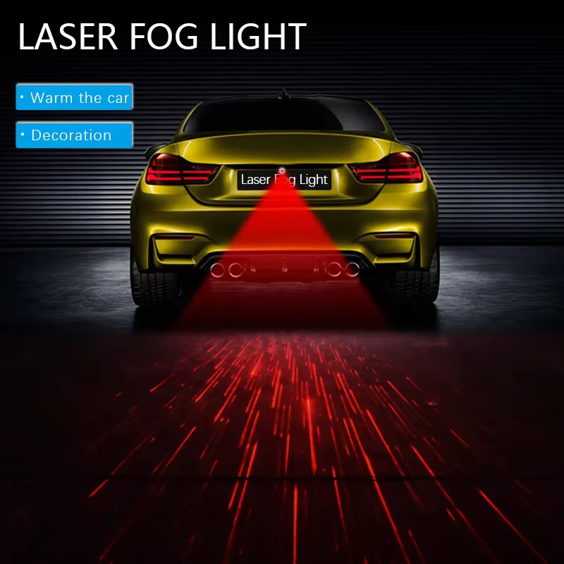 Car Laser Fog Light Rear Anti-Collision Driving Safety Signal Red Warning Lamp Brake Parking Light Auto Motorcycles Accessories