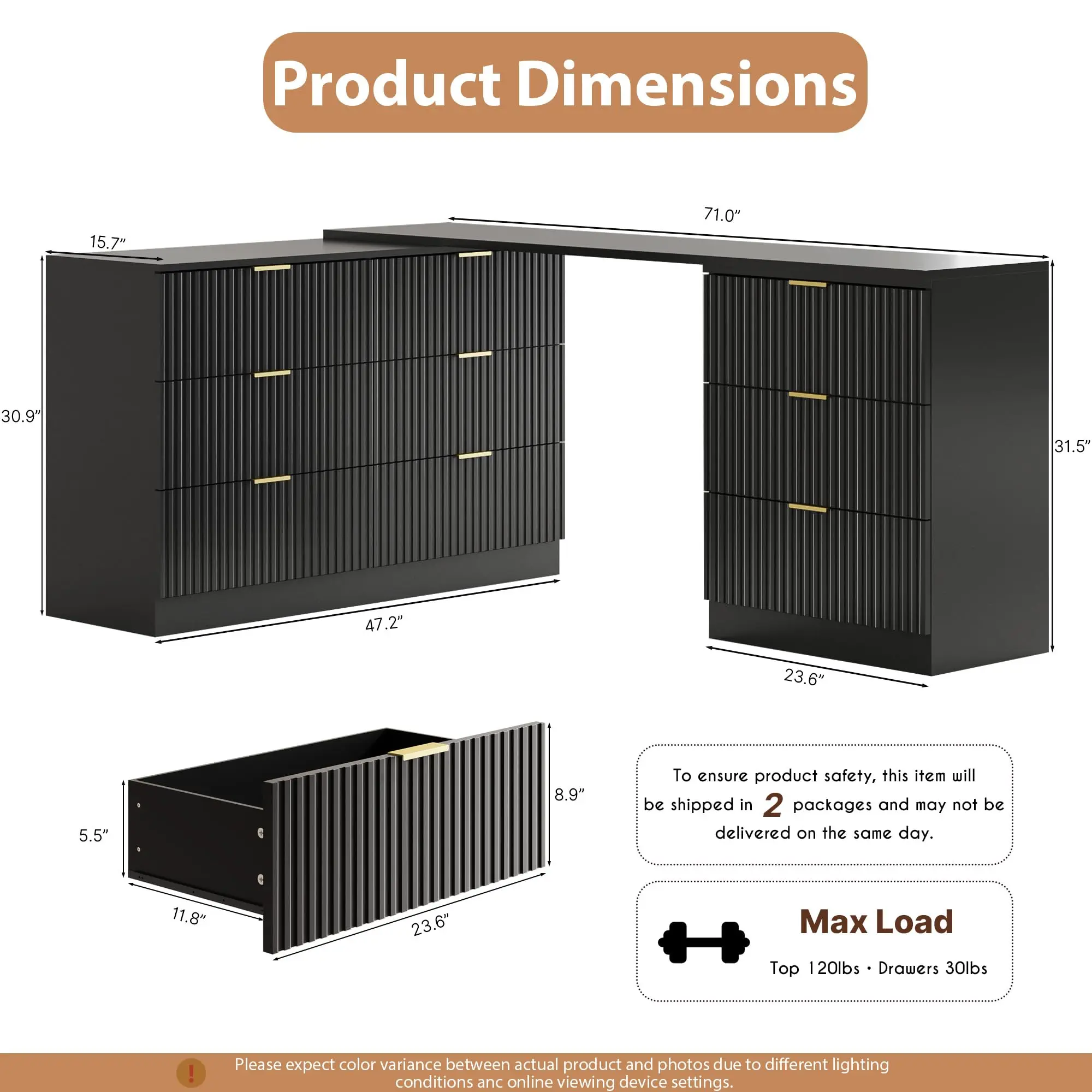 L-Shaped Rotatable 9 Drawer Dresser for Bedroom, 71