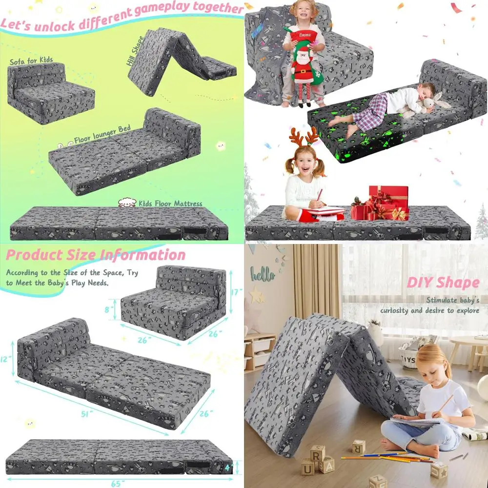 

Портативная детская кроватка-раскладушка со светящимся в темноте матрасом, уютный диванчик с одеялом, складной диван для игровой комнаты