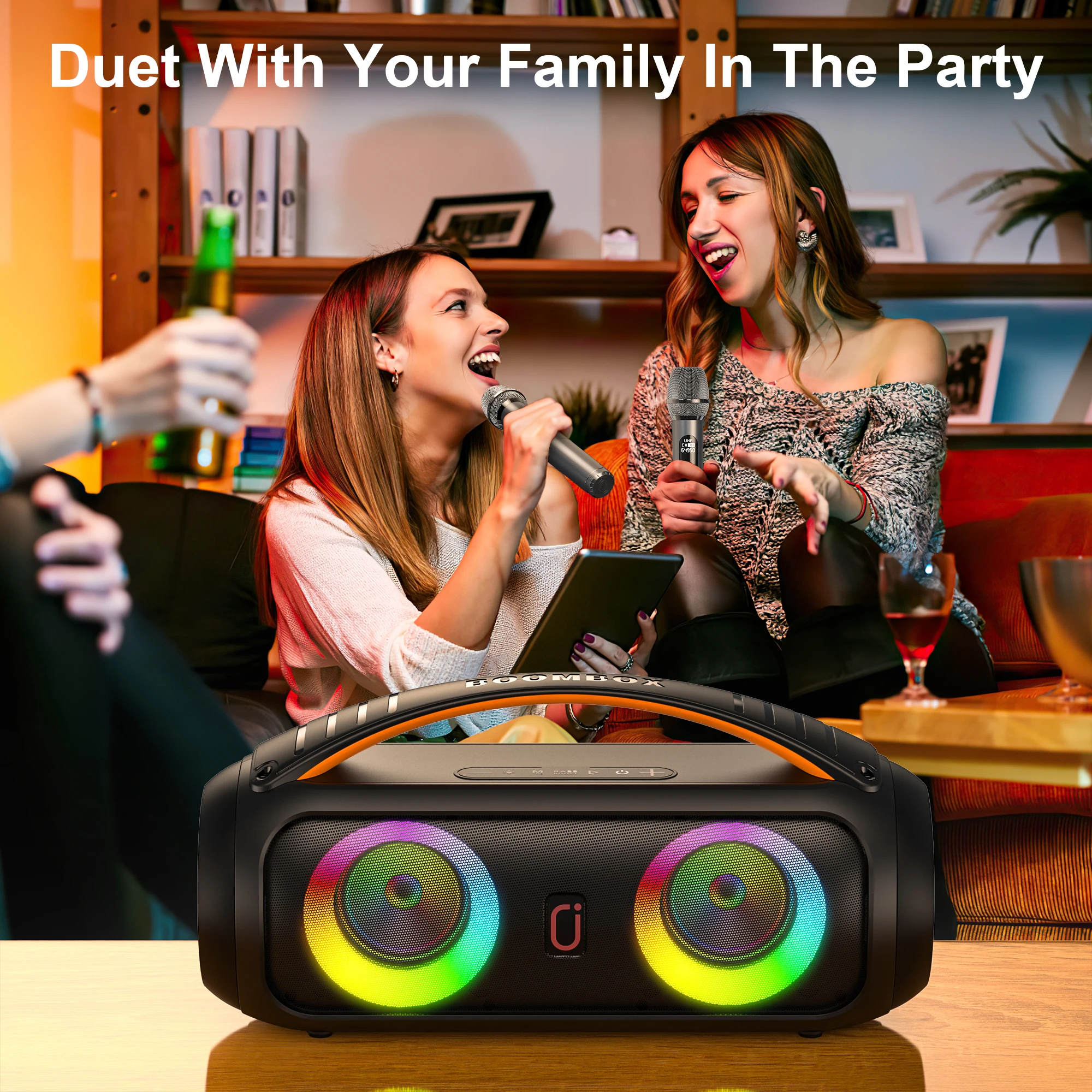FanFun D16T Speaker Bluetooth Portabel, Speaker Boombox Keras dengan Subwoofer, Suara Stereo Bass Dalam Yang Kuat, Tahan Air IP65