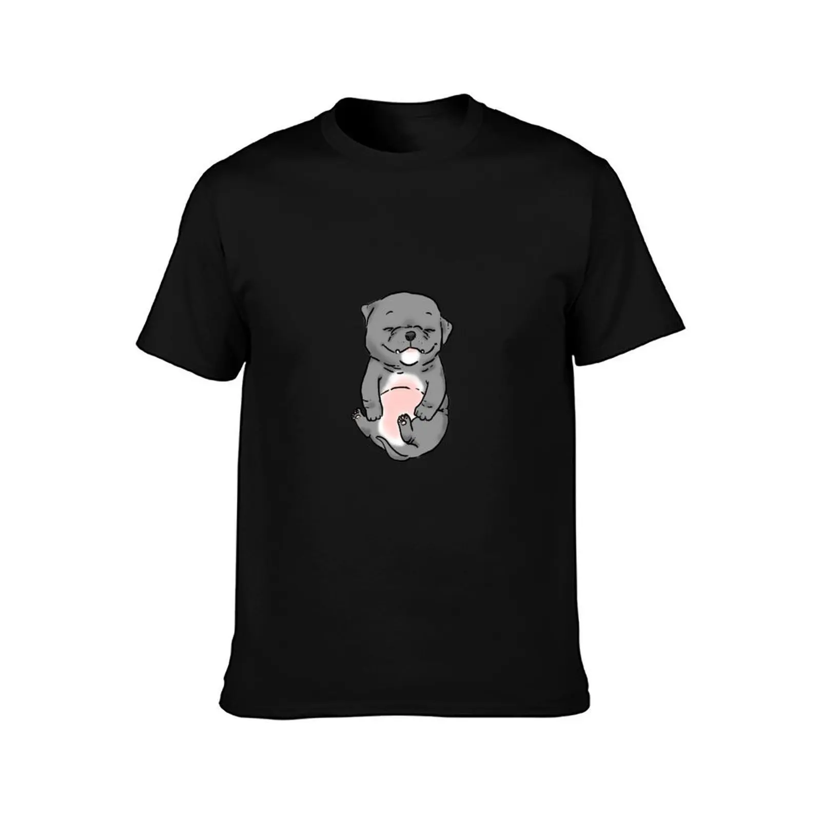 Cute Chubby Gray Pitbull Puppy T-Shirt Outdoor Sports Lightweight Tee T-Shirt