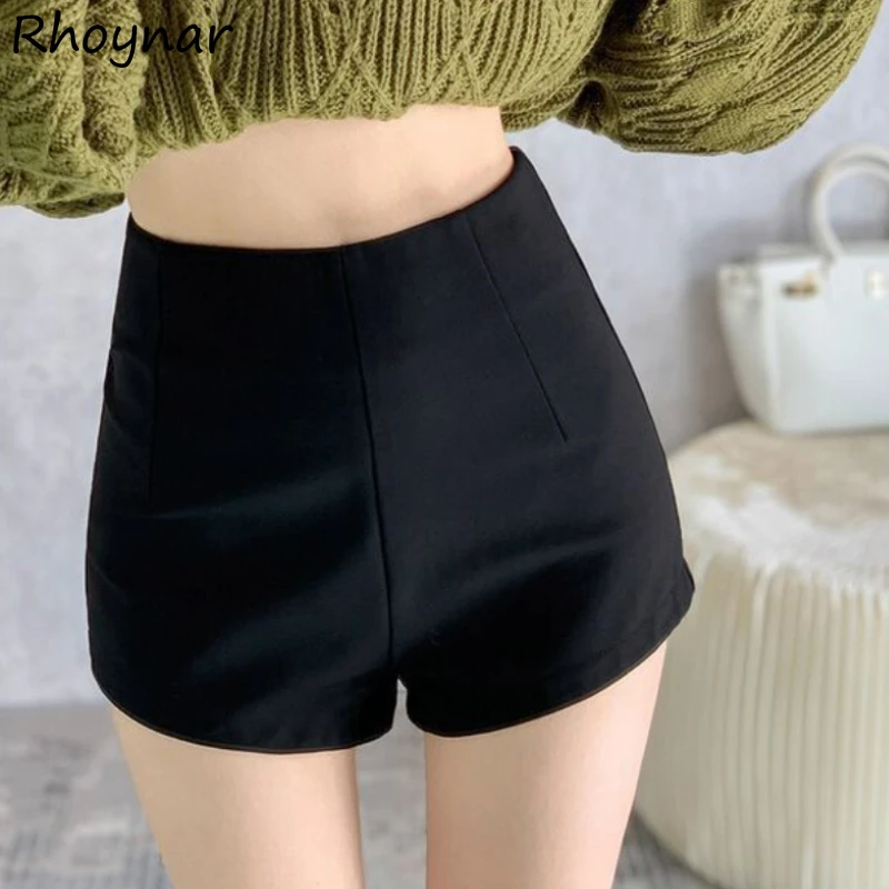 

Plus Velvet Black Shorts Women Pure Simple Autumn Winter Stylish Ulzzang Street Wear Sexy High Waist Elegant Female All-match