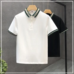 2024 New Summer Temperament High-end Men's Fashion Color Blocking Letter Printed Lapel Casual Business Short Sleeved POLO Shirt