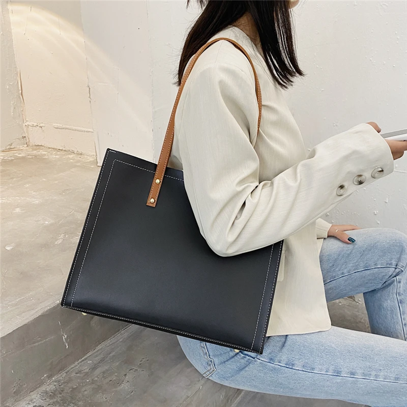 Hifashion 2 Pcs/Set Large Shoulder Tote Bags For Women 2023 Trend Designer Shopper PU Leather Ladies Work Handbags Beige Black