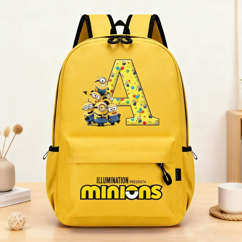 

Minionses Backpack Cartoon A-Z Letter Schoolbag Boys Girls Anime Knapsack Student Large-capacity Bags Kids Book Storage Bag Gift