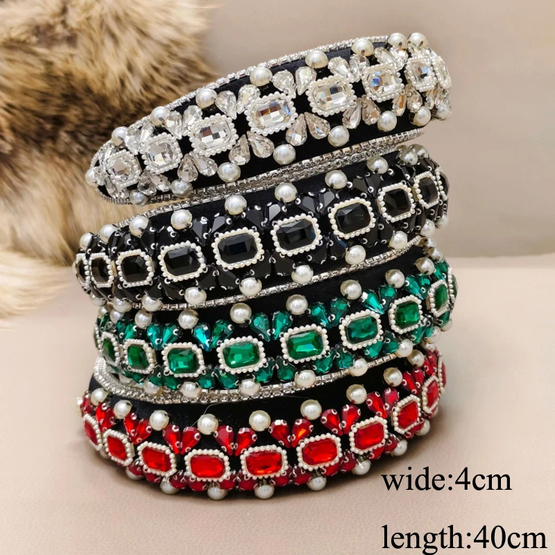 Retro Full Diamond Pearl Headband Women's High Skull Hair Hoop Hairbands Wash Face and Makeup Hair Clips Accessories Headwear