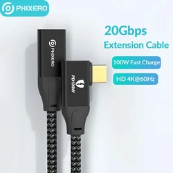 PHIXERO 20Gbps USB C Extension Cable Type C Extender Cord PD 100W for Xiaomi Nintendo Switch USB 3.2 Gen 2 USB Extension Cable