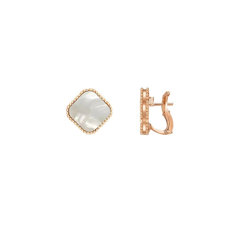 Rose Gold Plating Best-Sellin 925 Silver Earrings Advanced Texture Clover Flower Shell Enamel Man And Women Delicate Jewelry