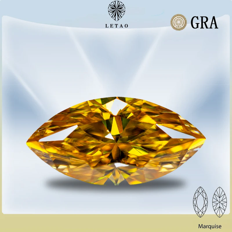 

Moissanite Stone Gemstone Golden Yellow Marquise Cut Lab Grown Gemstone for Diy for Jewelry Making with GRA Certified