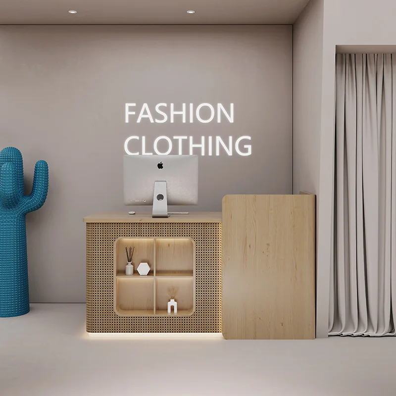 Meja Kasir Toko Pakaian Modern, Meja Kasir Anyaman Rotan untuk Toko Mode, Meja Kasir untuk Salon Kecantikan, Furnitur Salon Kecantikan, Cajero JT40C