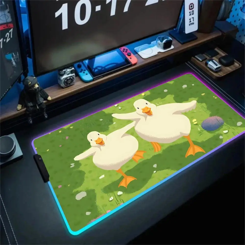 귀여운 오리 마우스 패드 XXL RGB 게이밍 마우스 패드 게이머 액세서리 대형 LED 조명 마우스패드 PC 컴퓨터 책상 매트 (백라이트 포함)