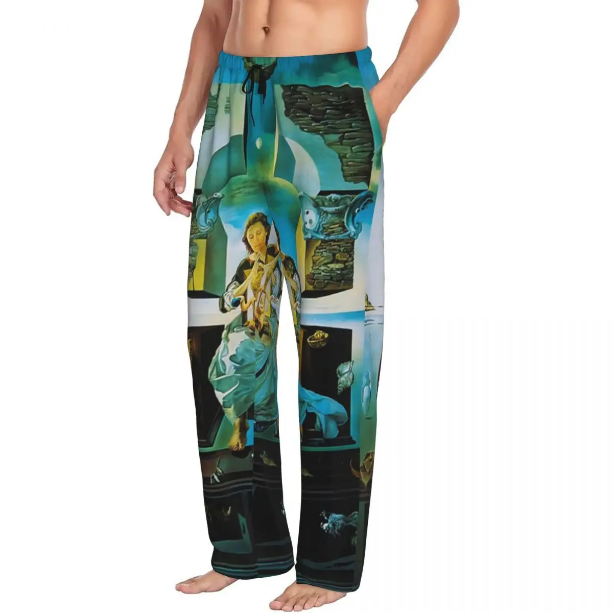 

Custom Salvador Dali Gala Paint Men Pajama Pants Lounge Sleep Sleepwear Bottoms with Pockets