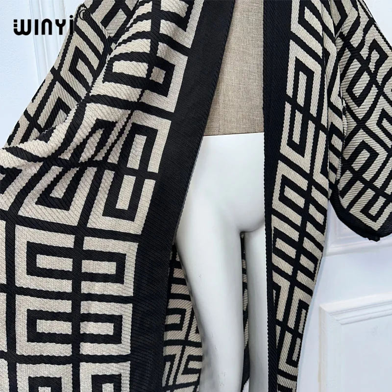 WINYI Africa Pleated dress Geometric print coats for woman elegant free size Cardigan holiday party maxi dress Kimono cover-up