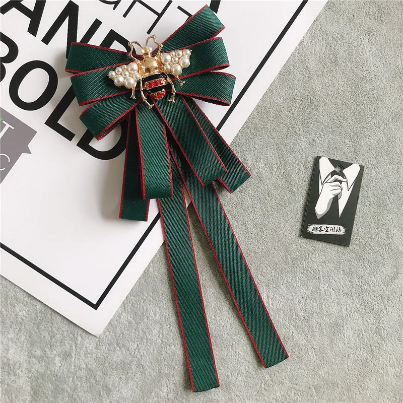 Fatto a mano nuovo nastro Vintage donna grande papillon ape Bowknot British papillon cravatta spilla di cristallo Pin accessori di gioielli di moda