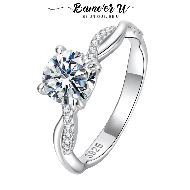 

Кольцо Bamoer U 1CT Twisted Halo с муассанитом, 4-зубчатое кольцо с миниатюрной лозой, цвет D, круглая огранка, лабораторный бриллиант для женщин, обручальные украшения