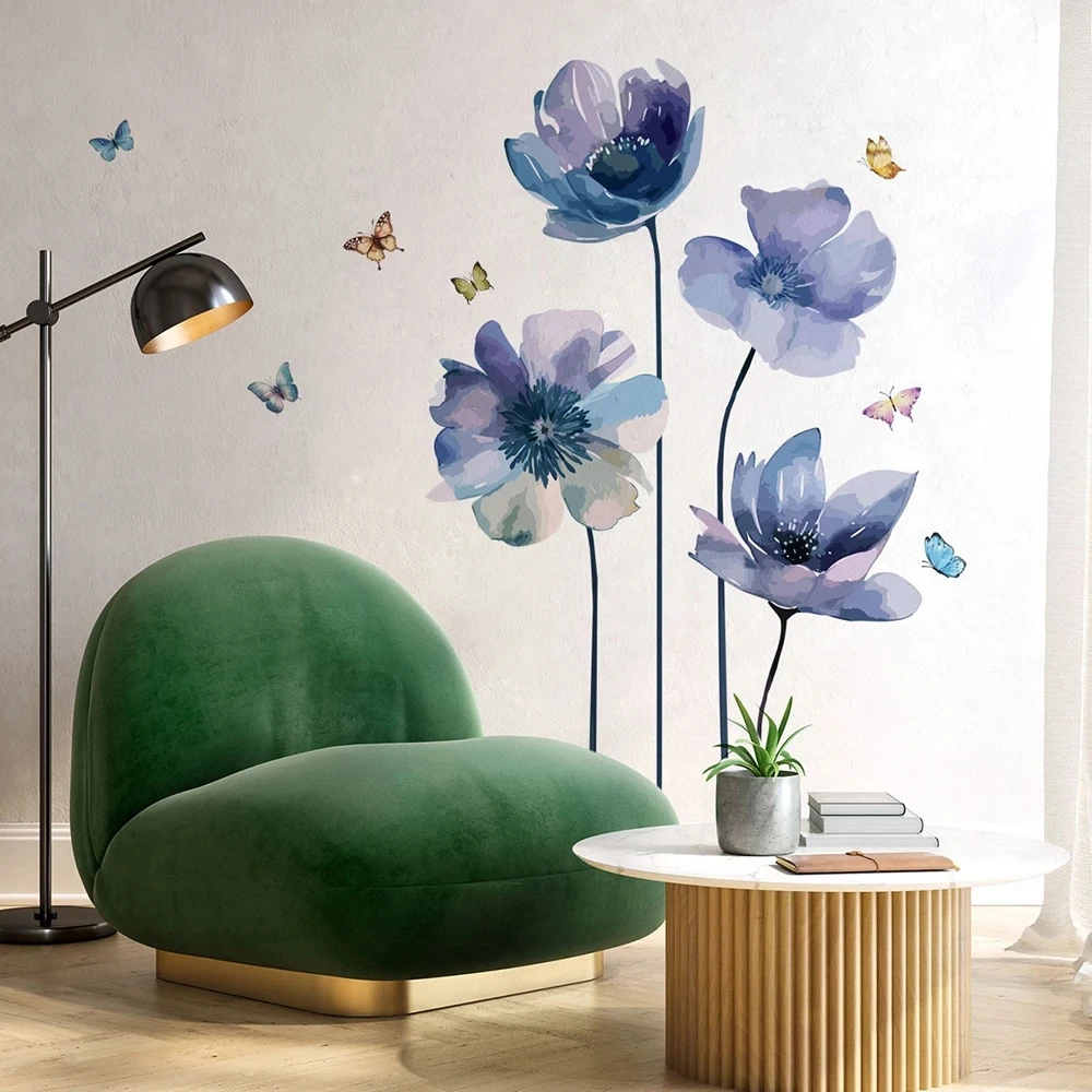 3D Lotus Retro Vinyl PVC Wall Stickers Flower Living Room Bedroom Wall Decoration Aesthetic Wallpaper Home Decor Flower Stickers