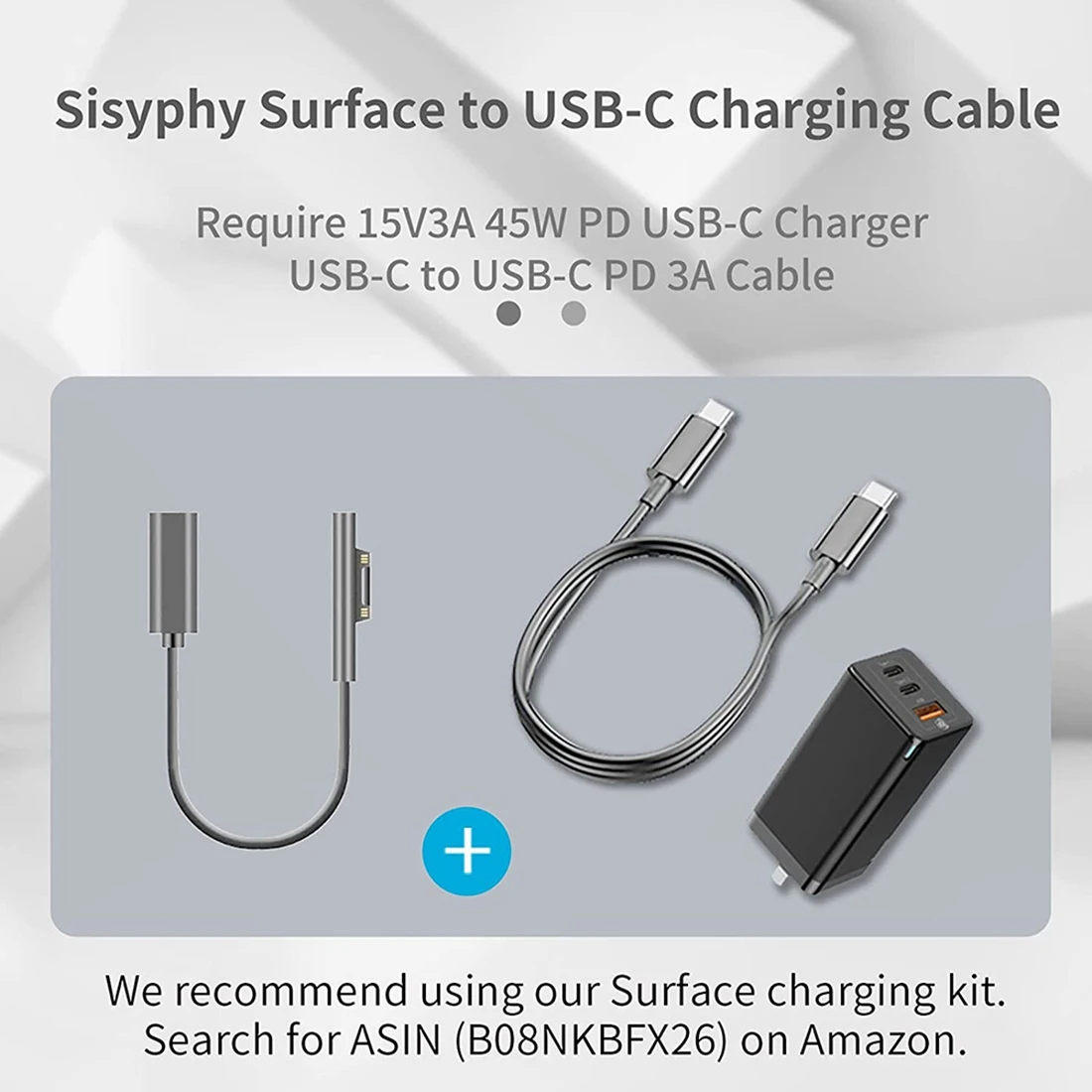 For SURFACE Connect to USB-C Charging Cable Compatible for SURFACE Pro7 Go2 Pro6 5/4/3 Laptop1/2/3 & for SURFACE Book