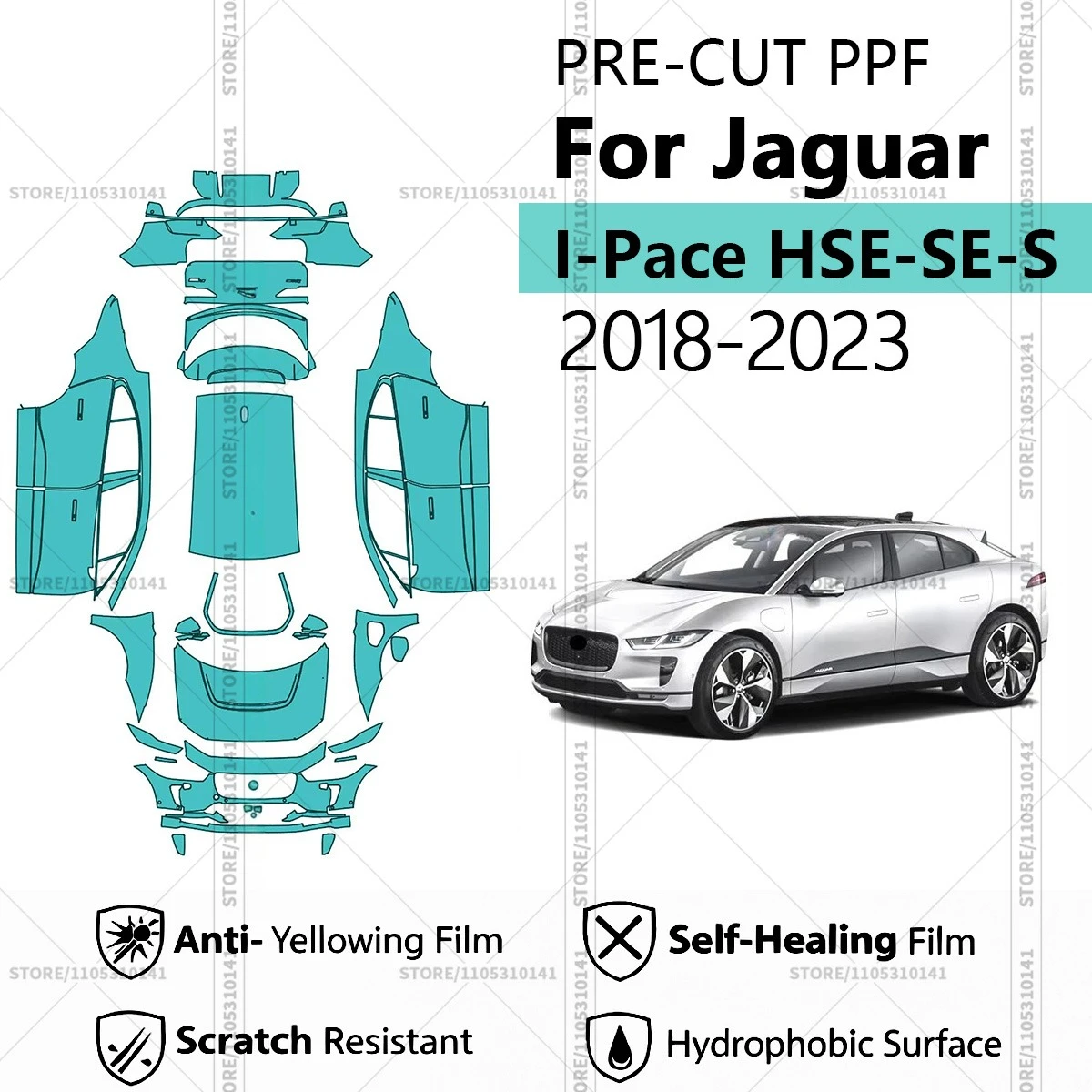 

Предварительно нарезанная прозрачная защитная пленка PPF для автомобилей, профессиональная автомобильная пленка PPF для Jaguar I-Pace HSE-SE-S 2018-2023