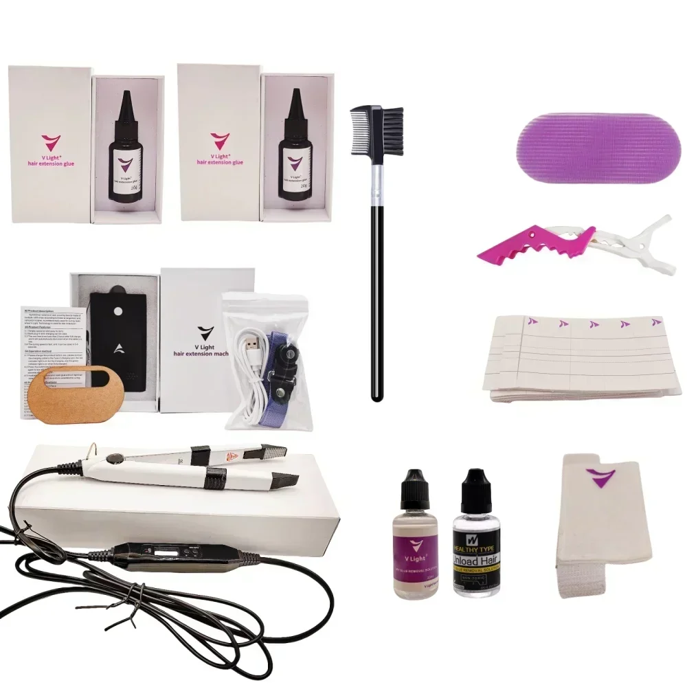 2024 V-Light Technology Hair Extension Set Wig Hairs Piece Real Hair-Fast Grafting Tool Firm Hair-Extension Tool