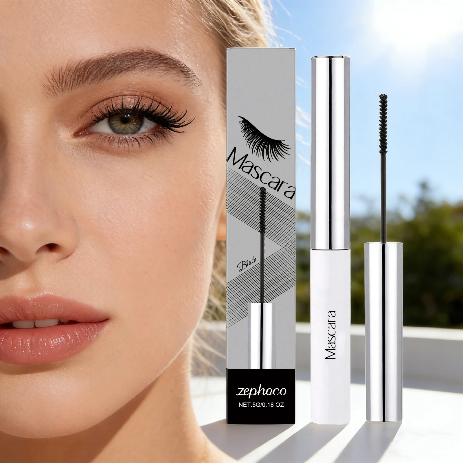 Mascara Impermeabile Incurvante Nero, Pennello per Ciglia Volumizzante, Anti-Sbavatura, Lunga Durata, Mascara Bianco, Cosmetici per il Trucco degli Occhi