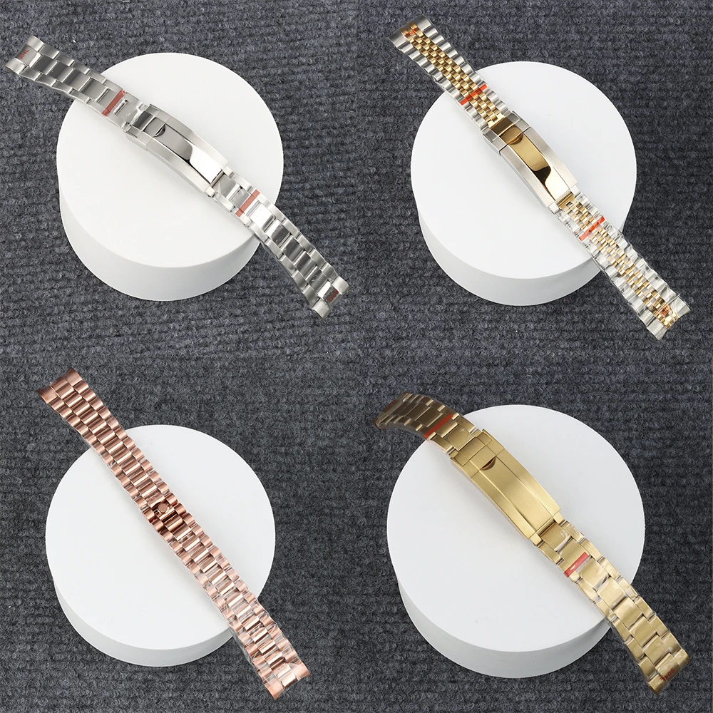 

20mm Watch Band For Seiko Sub Log NH35 Case Stainless Steel Presidential/Polish Oyster Bracelet Jubilee Strap Folding Buckle