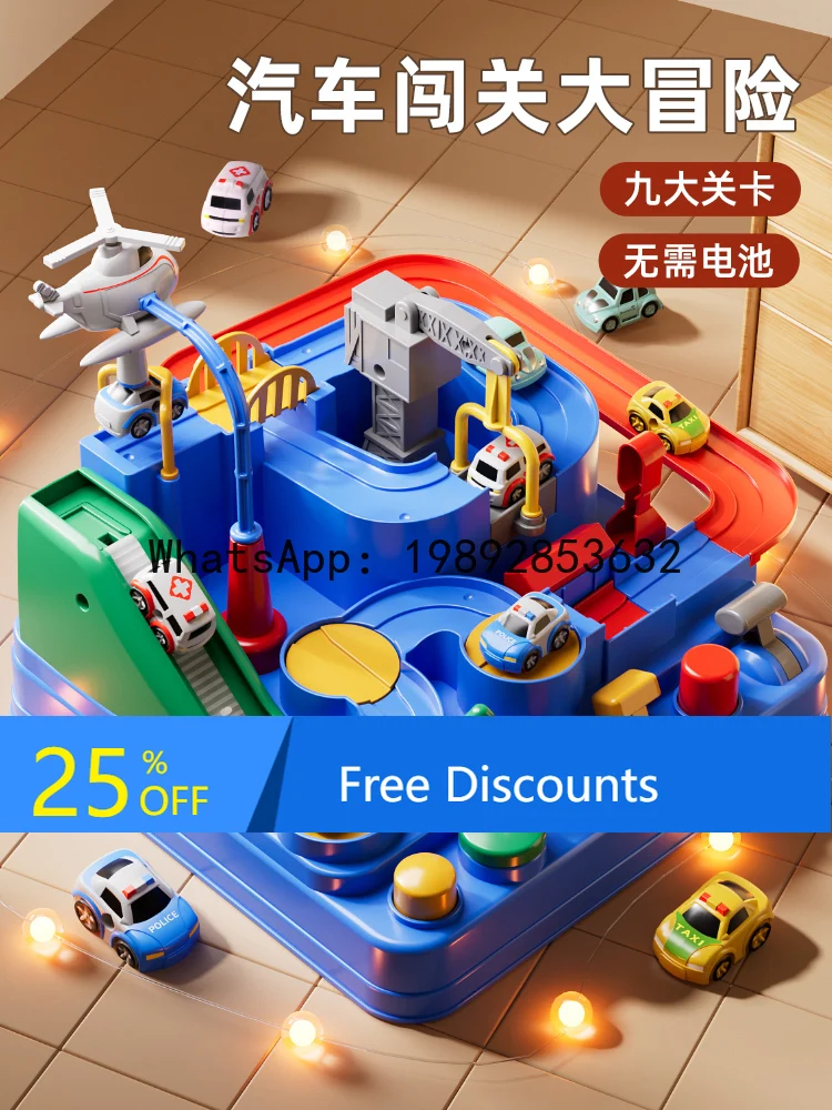 Giocattolo educativo per bambini, piccolo treno, pista, auto, avventura, parcheggio
