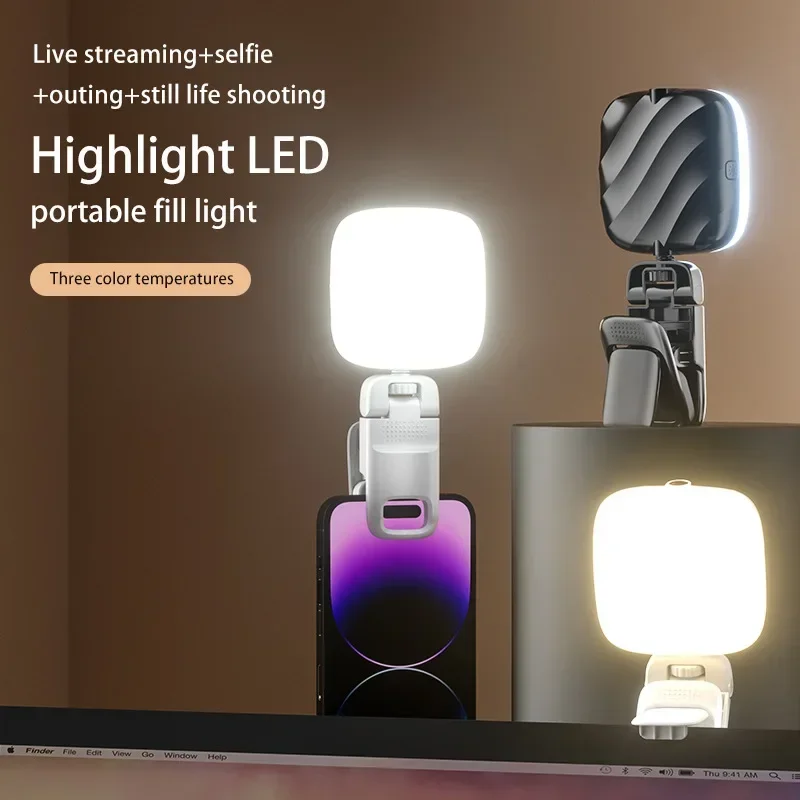 Pocket LED Selfie Fill Light 3 Colors 360° Adjustable Clip On Phone Laptop Flash Light for Vlog Live Streaming Video Recording