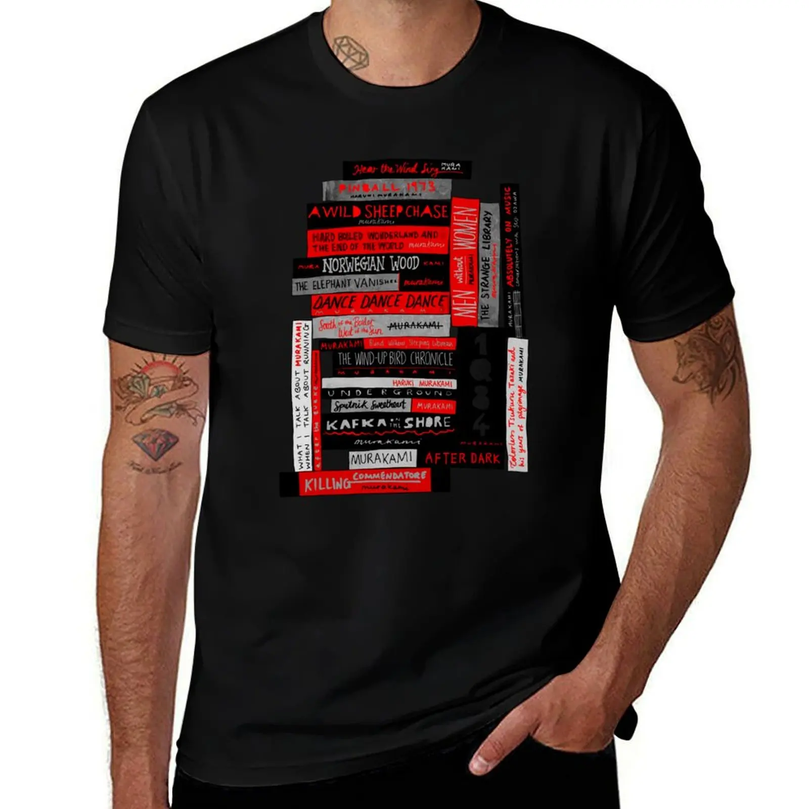 Murakami Book Stack Fanatic (Colour) T-Shirt Street Art Print Tee Shirt T-Shirt
