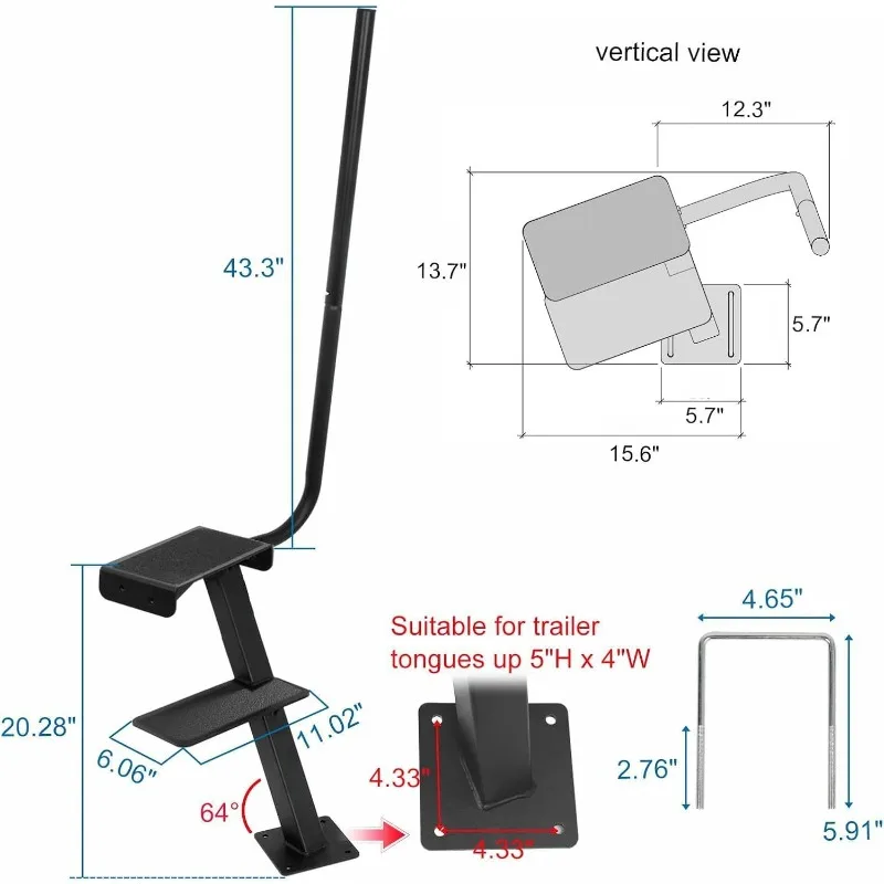 Heavy Duty Boat Trailer Step Non-Slip with Grab Handle Universal for Deep V Boat Trailer Boarding Access